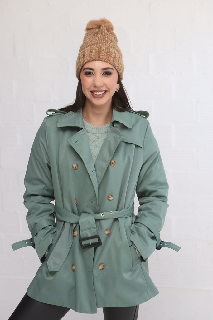 SEAFOAM SAGE SHORT TRENCH COAT – MEL South Africa